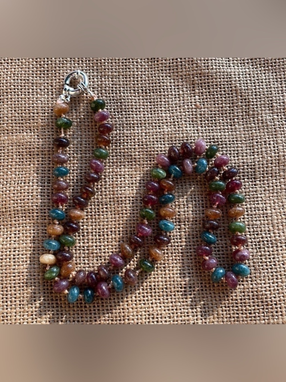 Natural Stone Rondelle Colorful Tourmaline knotted Necklace Handmade New